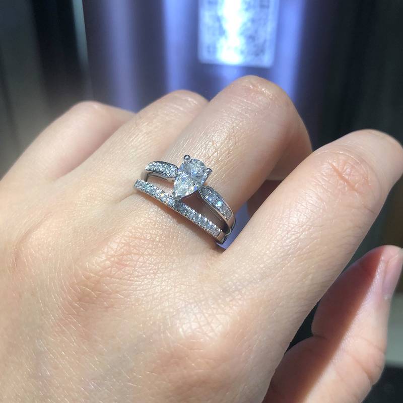 公主方Women's RingS925银镀白金定制选款主石Moissanite1.0ct/副石高碳钻